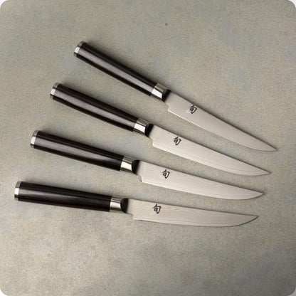 Classic 4 Piece Steak Knife Set | 4.75" Knives, Handcrafted Japanese Steak Knife Set, VG-MAX Core, Damascus Stainless Steel Cladding, Pakkawood Handle