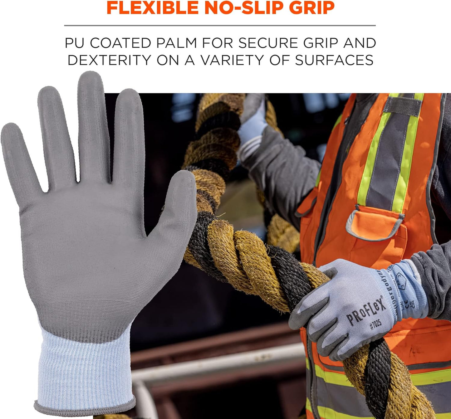 Unisex Adult Proflex 7025 Pu Coated Cut-resistant Gloves - Ansi/Isea 105-2016 A2, En 388: 2x42b, 18g