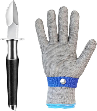 Oyster Shucking Knife+A9 Cut-Resistant Glove with Gift Box,Stainless Steel Oyster Knife and Oyster Shucking Gloves Kit,Heavy Duty Oyster Opener Tool, Oyster Shucker Tool for Chef