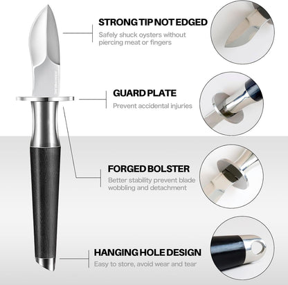 Oyster Shucking Knife+A9 Cut-Resistant Glove with Gift Box,Stainless Steel Oyster Knife and Oyster Shucking Gloves Kit,Heavy Duty Oyster Opener Tool, Oyster Shucker Tool for Chef