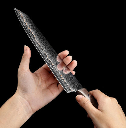 Kawa Kiritsuke Chef Knife, 7.9-Inch Blade Kitchen Knife | 67-Layer Damascus Steel with VG10 Core | Copper Inlay | Maple Stabilized Wood Handle | Professional Chef Knife