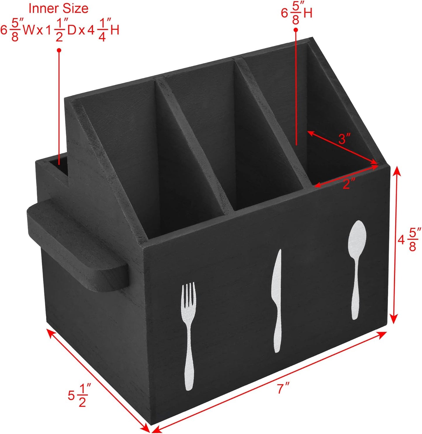 Rustic Elegant Wooden Flatware Organizer Caddy, Oak Color, 7'W x 5.5'D x 6.63'H