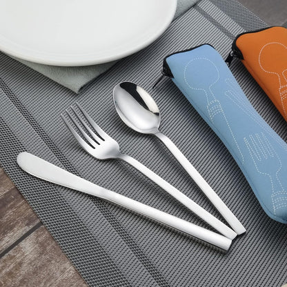 6 PCS Camping Cutlery Set for 2, Travel Flatware with Carry Case | Knife Fork Spoon Set, Flatware For Work, Picnic, Camping, Lunch Box