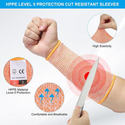 Cut Resistant Sleeve Arm Safety Protectors Sleeves Forearm Sleeve HPPE Level 5 Protection for Thin Skin and Bruising