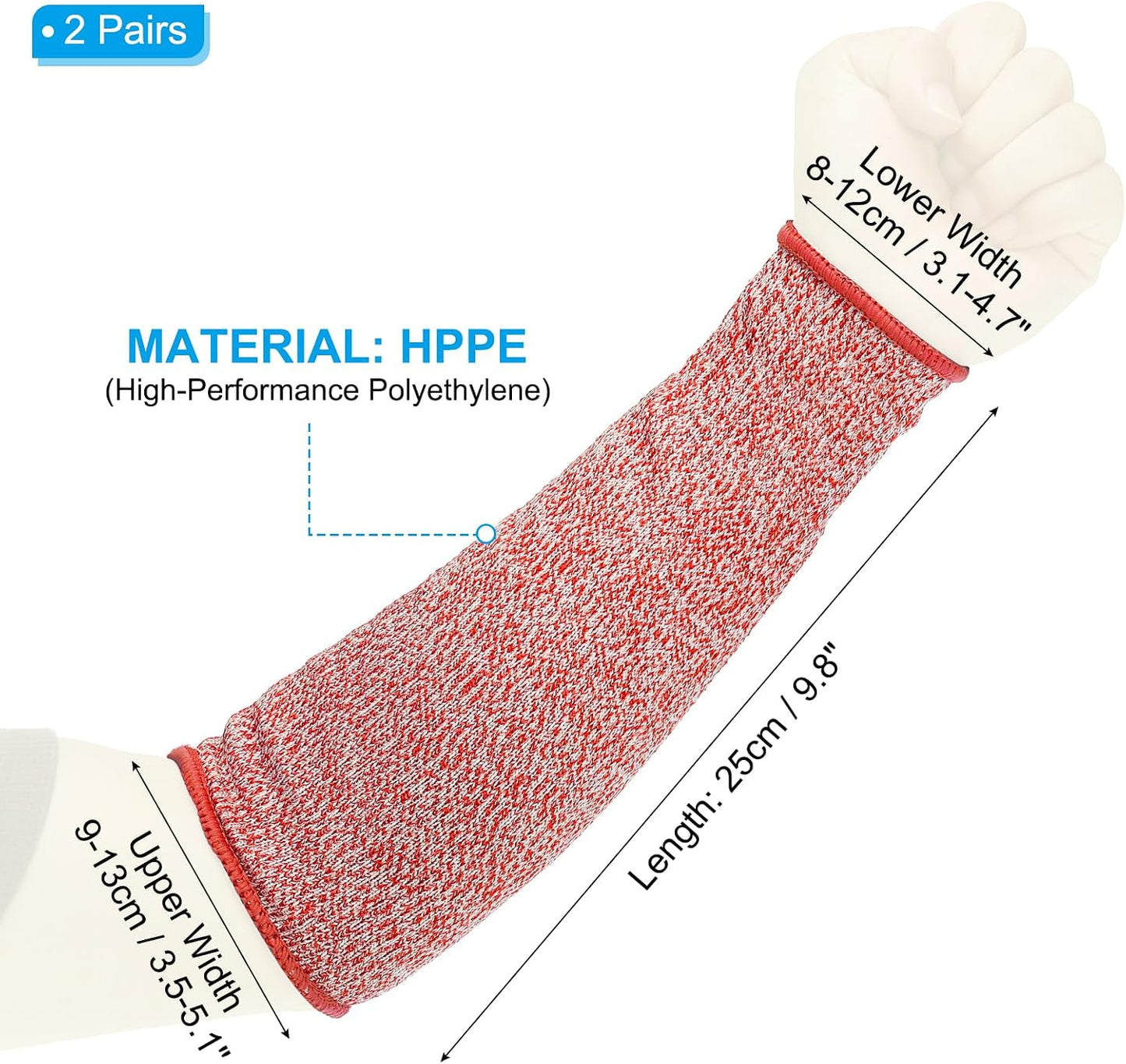 Cut Resistant Sleeve Arm Safety Protectors Sleeves Forearm Sleeve HPPE Level 5 Protection for Thin Skin and Bruising