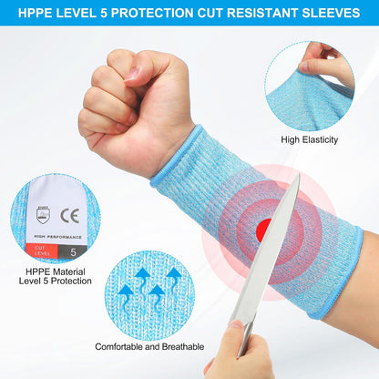 Cut Resistant Sleeve Arm Safety Protectors Sleeves Forearm Sleeve HPPE Level 5 Protection for Thin Skin and Bruising