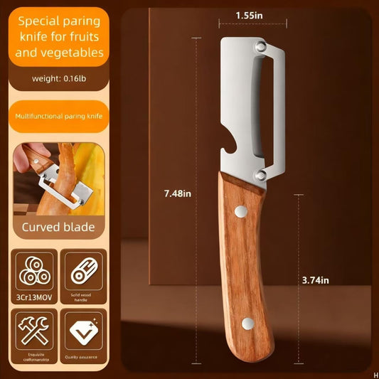 Multi Functional Premium Vegetable Peeler with Wooden Handle and Bottle Opener Stainless Steel Blade Kitchen Tool for Fruit Potato Pumpkin Papaya