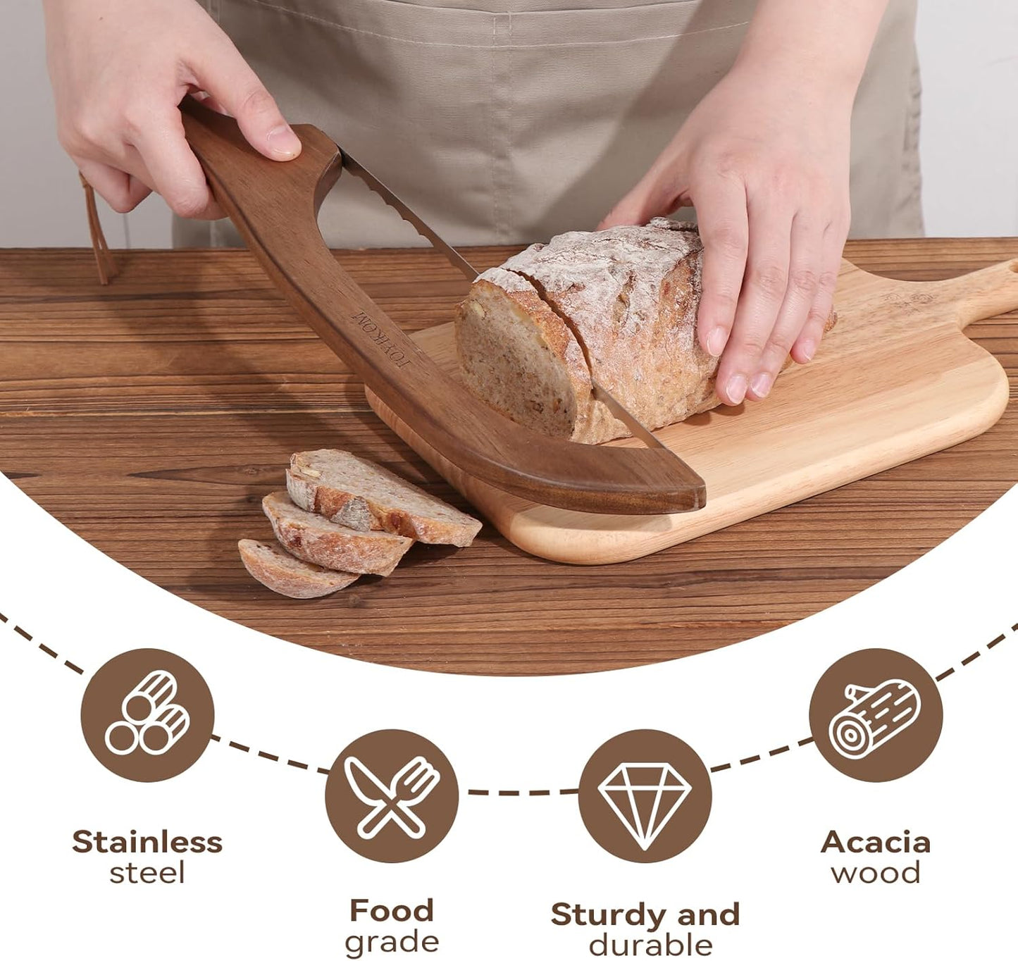 Sourdough Bread Knife for Homemade Bread Sourdough Bread Slicer | 14.5'' Sourdough Slicer,Bread Cutter,Sourdough Knife for Slicing,Wooden Ergonomic Bow Sourdough Cutter with Sharpness Blade