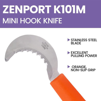 Grape Hook Knife K101M Mini Harvest/Utility Hook Knife, Grape And Melon, 2.5-Inch Curved Serrated 440 Stainless Steel Blade , Orange