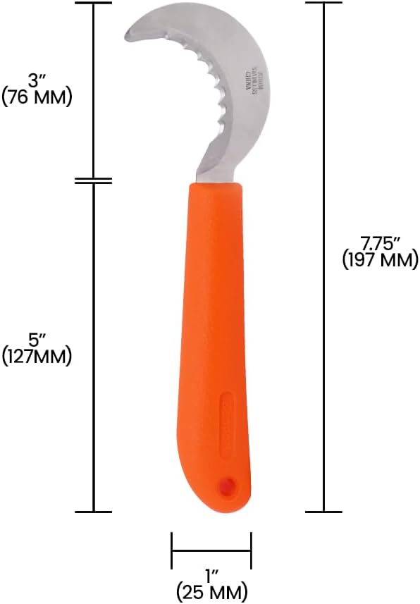 Grape Hook Knife K101M Mini Harvest/Utility Hook Knife, Grape And Melon, 2.5-Inch Curved Serrated 440 Stainless Steel Blade , Orange