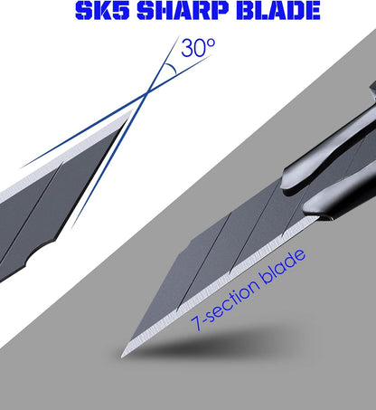 6 Pack Utility knife Retractable with 30 Degree Snap Off Blade Lockable Cardsharp Box Cutter Knife with Extra 20 Sharp Blades for Heavy Duty Office, Home, Arts Crafts, Hobby