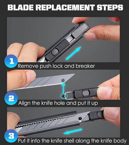 6 Pack Utility knife Retractable with 30 Degree Snap Off Blade Lockable Cardsharp Box Cutter Knife with Extra 20 Sharp Blades for Heavy Duty Office, Home, Arts Crafts, Hobby
