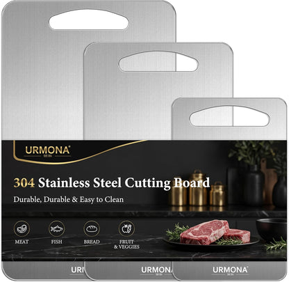 3 PCS 304 Stainless Steel Cutting Board For Kitchen, Non-Staining&Odor-Free, Burr-Free Edges, Dishwasher Safe, Non Toxic Cutting Board（S+M+L）