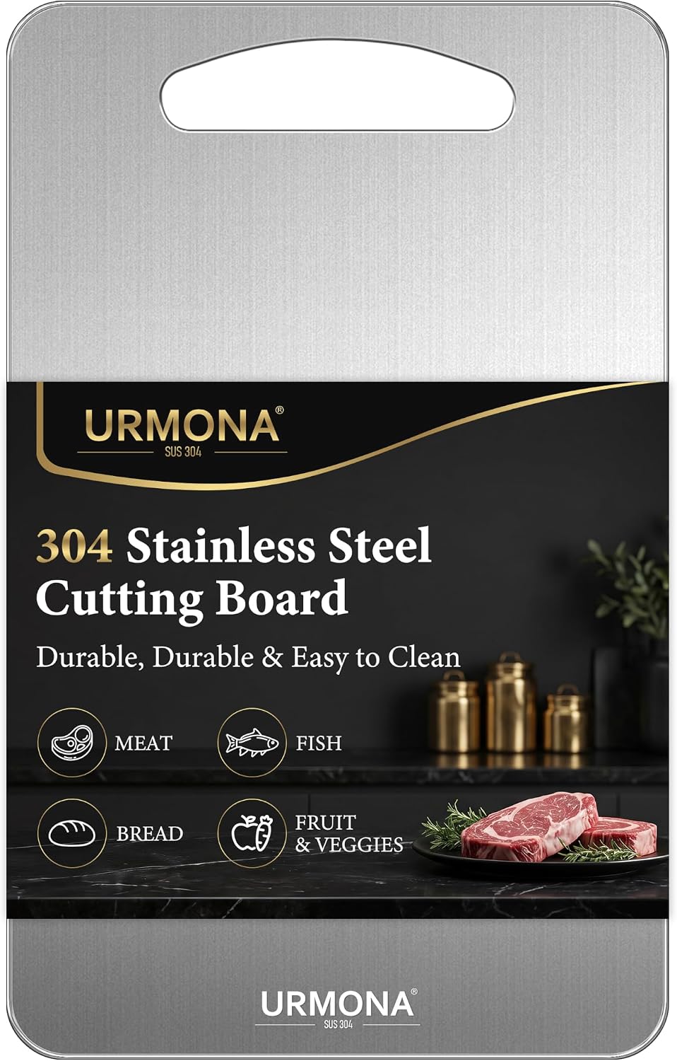 3 PCS 304 Stainless Steel Cutting Board For Kitchen, Non-Staining&Odor-Free, Burr-Free Edges, Dishwasher Safe, Non Toxic Cutting Board（S+M+L）