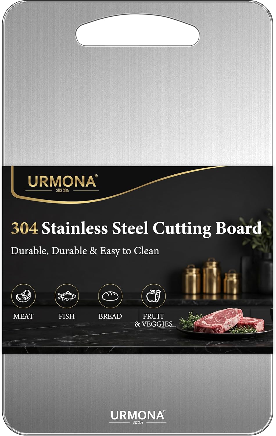3 PCS 304 Stainless Steel Cutting Board For Kitchen, Non-Staining&Odor-Free, Burr-Free Edges, Dishwasher Safe, Non Toxic Cutting Board（S+M+L）