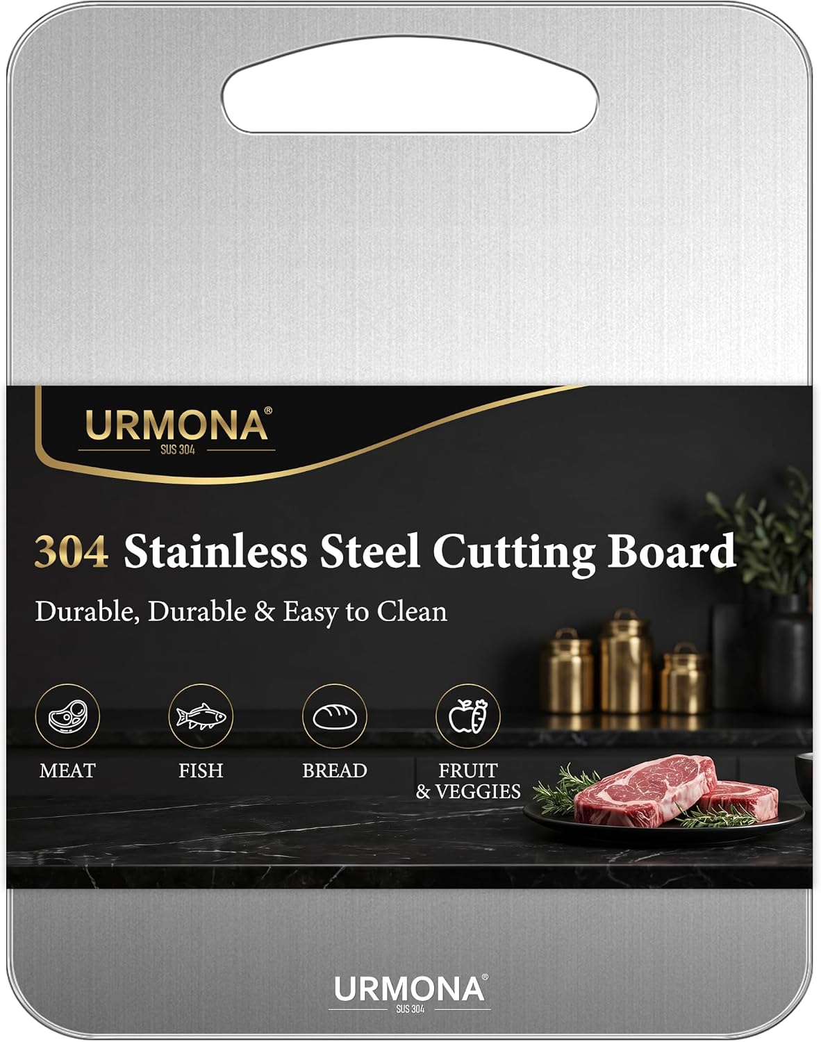 3 PCS 304 Stainless Steel Cutting Board For Kitchen, Non-Staining&Odor-Free, Burr-Free Edges, Dishwasher Safe, Non Toxic Cutting Board（S+M+L）