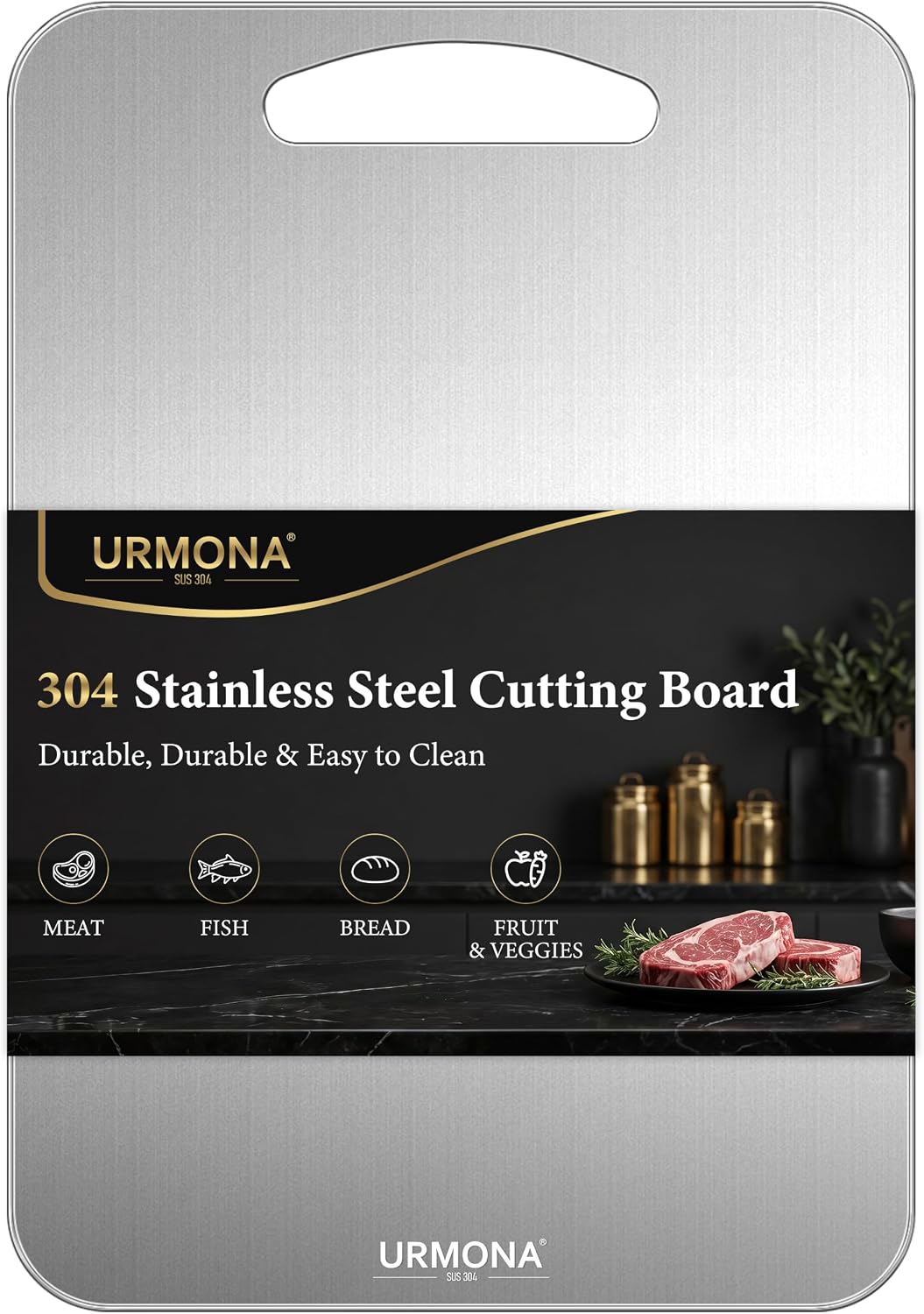 3 PCS 304 Stainless Steel Cutting Board For Kitchen, Non-Staining&Odor-Free, Burr-Free Edges, Dishwasher Safe, Non Toxic Cutting Board（S+M+L）