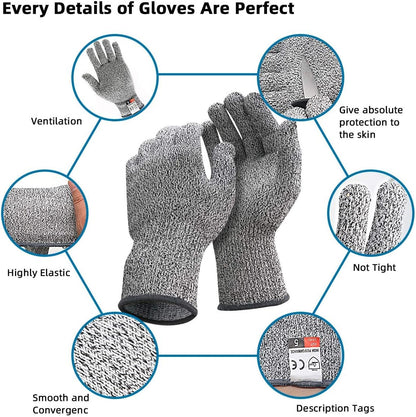 Cut Resistant Gloves, Level 5 Protection Safety Cutting Gloves, Kitchen Cuts Glove for Chef Oyster Shucking, Mandolin Slicing, Meat Cutting and Wood Carving(Large-2 Pairs)