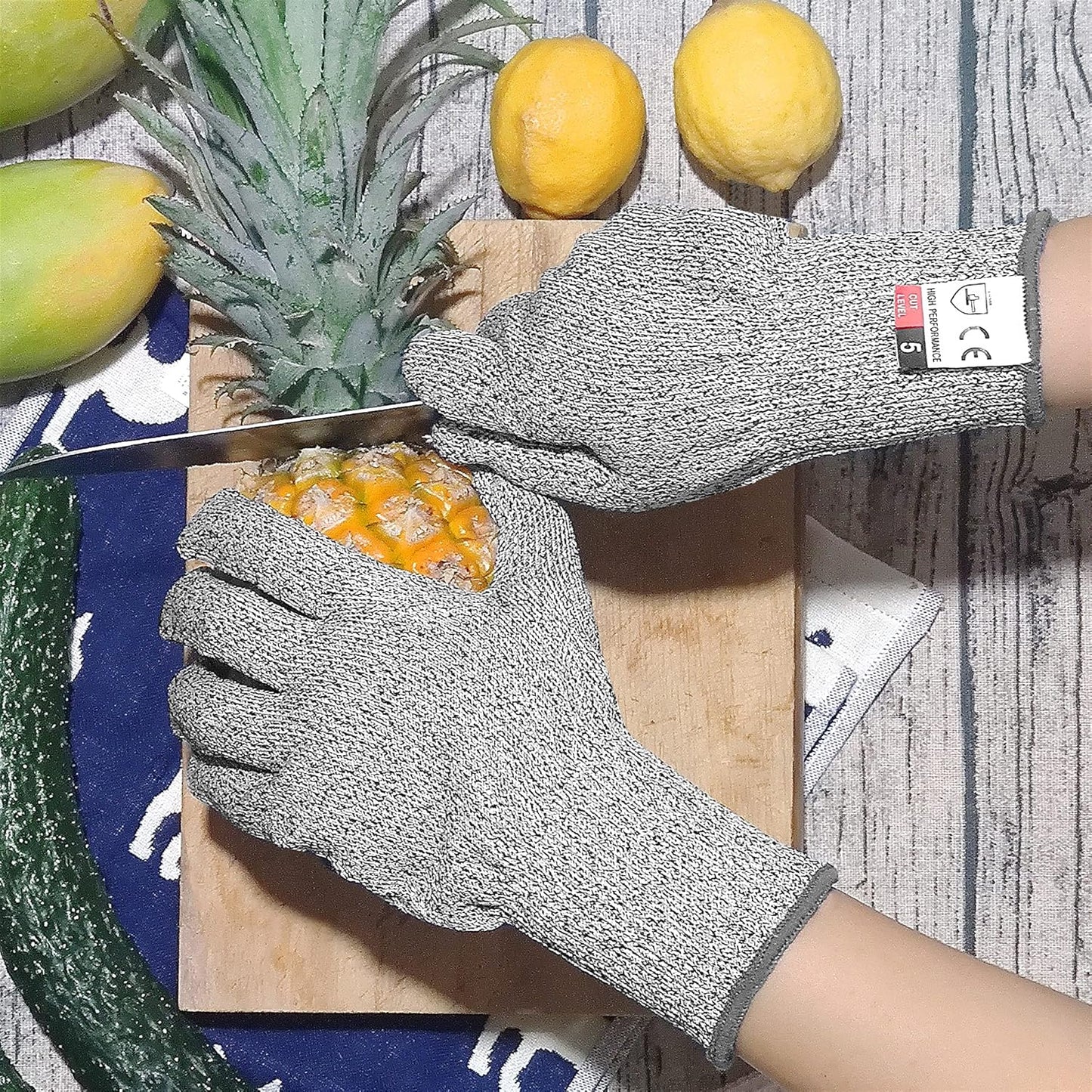Cut Resistant Gloves, Level 5 Protection Safety Cutting Gloves, Kitchen Cuts Glove for Chef Oyster Shucking, Mandolin Slicing, Meat Cutting and Wood Carving(Large-2 Pairs)