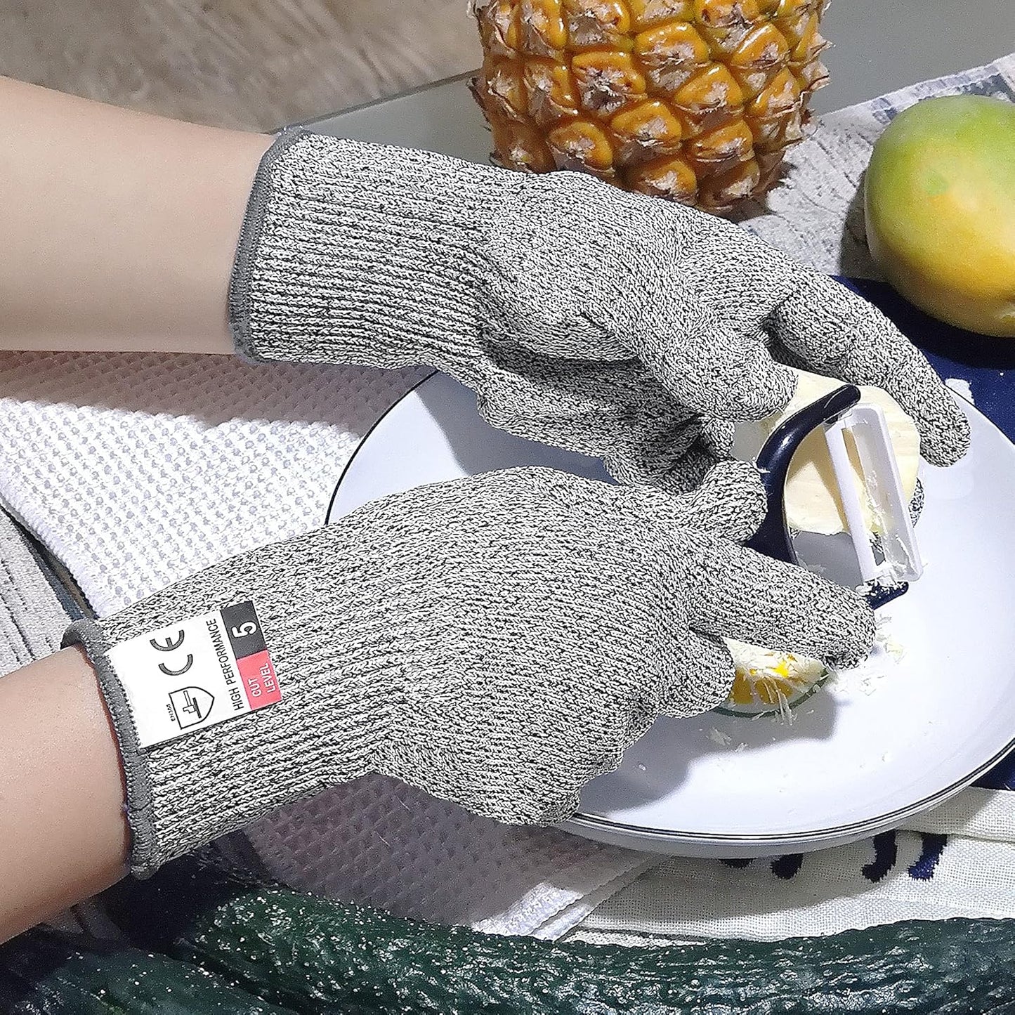 Cut Resistant Gloves, Level 5 Protection Safety Cutting Gloves, Kitchen Cuts Glove for Chef Oyster Shucking, Mandolin Slicing, Meat Cutting and Wood Carving(Large-2 Pairs)