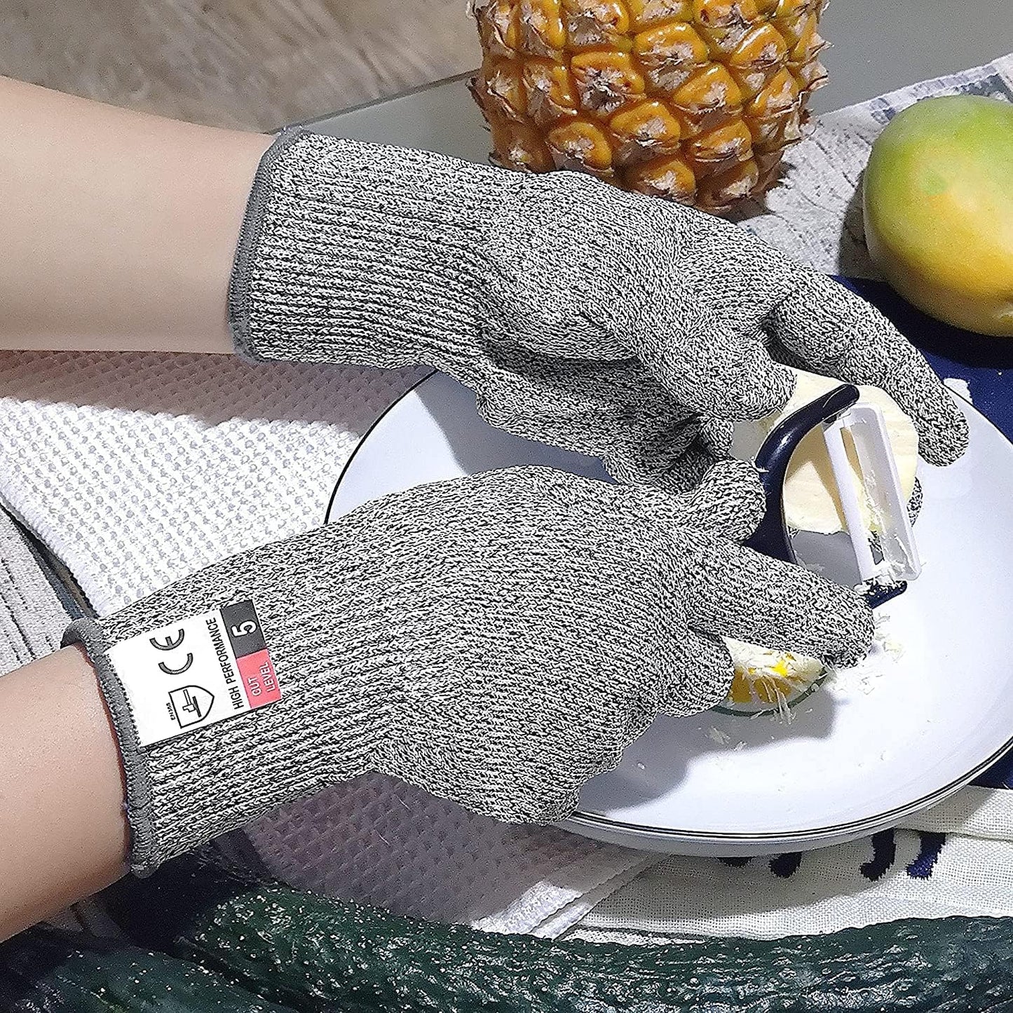 Cut Resistant Gloves, Level 5 Protection Safety Cutting Gloves, Kitchen Cuts Glove for Chef Oyster Shucking, Mandolin Slicing, Meat Cutting and Wood Carving(Large-2 Pairs)