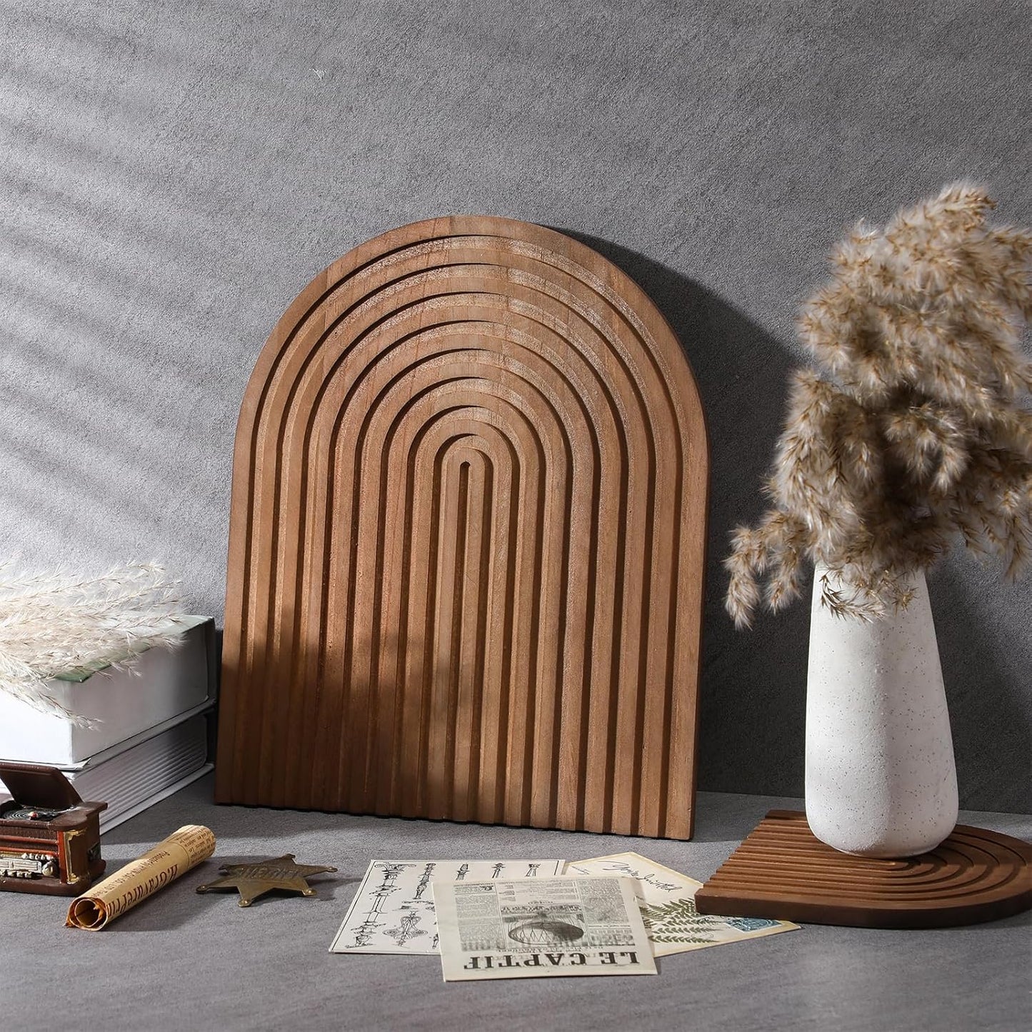 2 Pcs Decorative Wood Cutting Board Wooden Rainbow Decor Boho Kitchen Decor Serving Trays Cutting Chopping Block for Home Kitchen Farmhouse Decoration Wall Shelf Mantel(Brown,Pine)