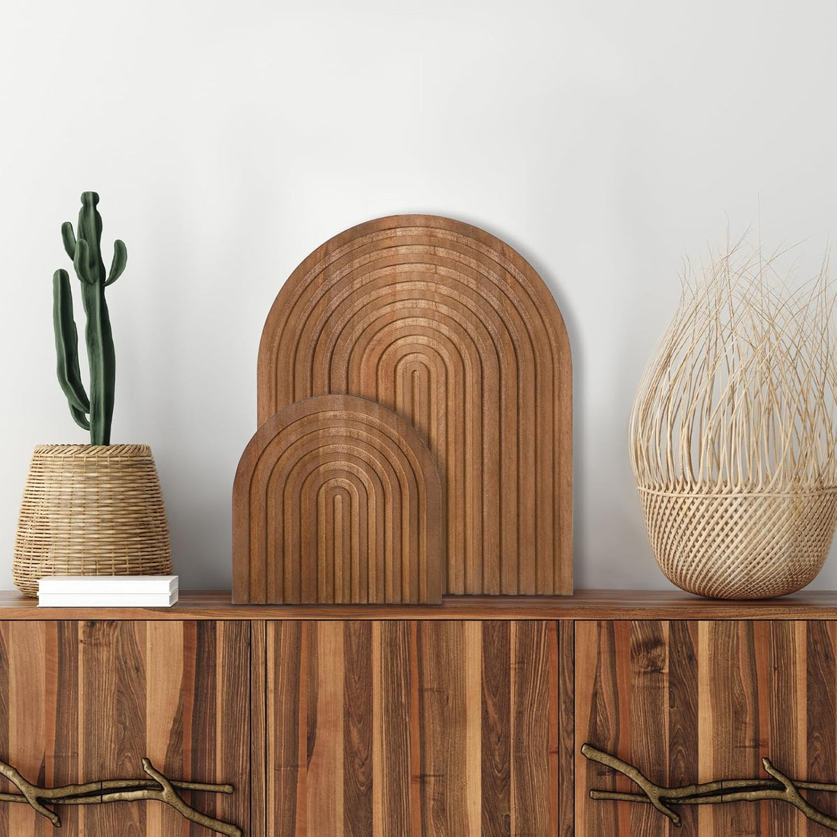 2 Pcs Decorative Wood Cutting Board Wooden Rainbow Decor Boho Kitchen Decor Serving Trays Cutting Chopping Block for Home Kitchen Farmhouse Decoration Wall Shelf Mantel(Brown,Pine)