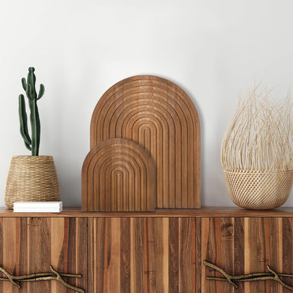 2 Pcs Decorative Wood Cutting Board Wooden Rainbow Decor Boho Kitchen Decor Serving Trays Cutting Chopping Block for Home Kitchen Farmhouse Decoration Wall Shelf Mantel(Brown,Pine)