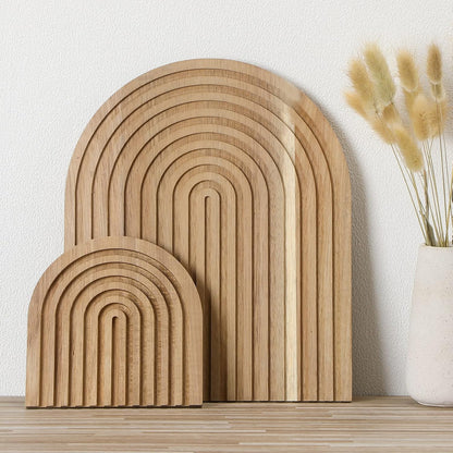 2 Pcs Decorative Wood Cutting Board Wooden Rainbow Decor Boho Kitchen Decor Serving Trays Cutting Chopping Block for Home Kitchen Farmhouse Decoration Wall Shelf Mantel(Brown,Pine)