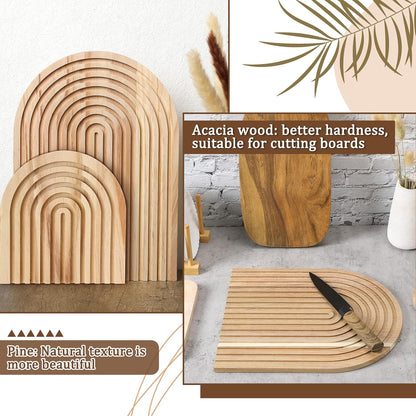 2 Pcs Decorative Wood Cutting Board Wooden Rainbow Decor Boho Kitchen Decor Serving Trays Cutting Chopping Block for Home Kitchen Farmhouse Decoration Wall Shelf Mantel(Brown,Pine)