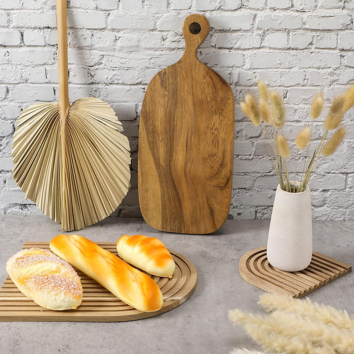 2 Pcs Decorative Wood Cutting Board Wooden Rainbow Decor Boho Kitchen Decor Serving Trays Cutting Chopping Block for Home Kitchen Farmhouse Decoration Wall Shelf Mantel(Brown,Pine)