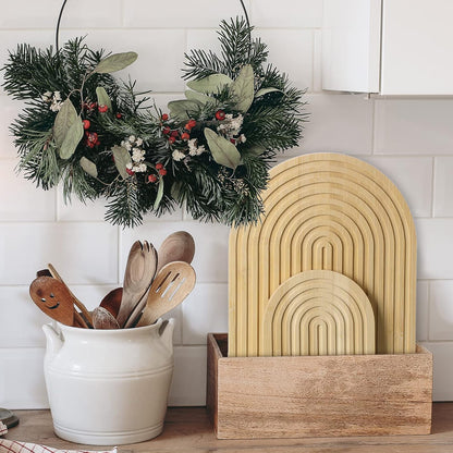 2 Pcs Decorative Wood Cutting Board Wooden Rainbow Decor Boho Kitchen Decor Serving Trays Cutting Chopping Block for Home Kitchen Farmhouse Decoration Wall Shelf Mantel(Brown,Pine)