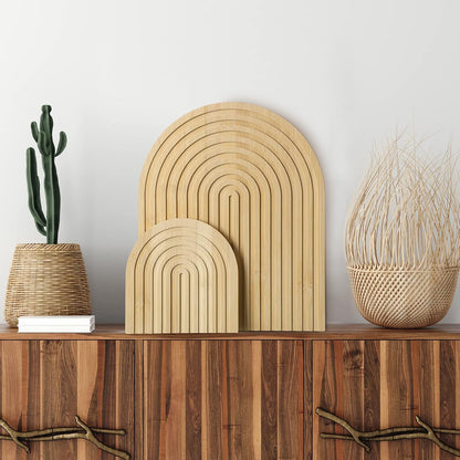 2 Pcs Decorative Wood Cutting Board Wooden Rainbow Decor Boho Kitchen Decor Serving Trays Cutting Chopping Block for Home Kitchen Farmhouse Decoration Wall Shelf Mantel(Brown,Pine)