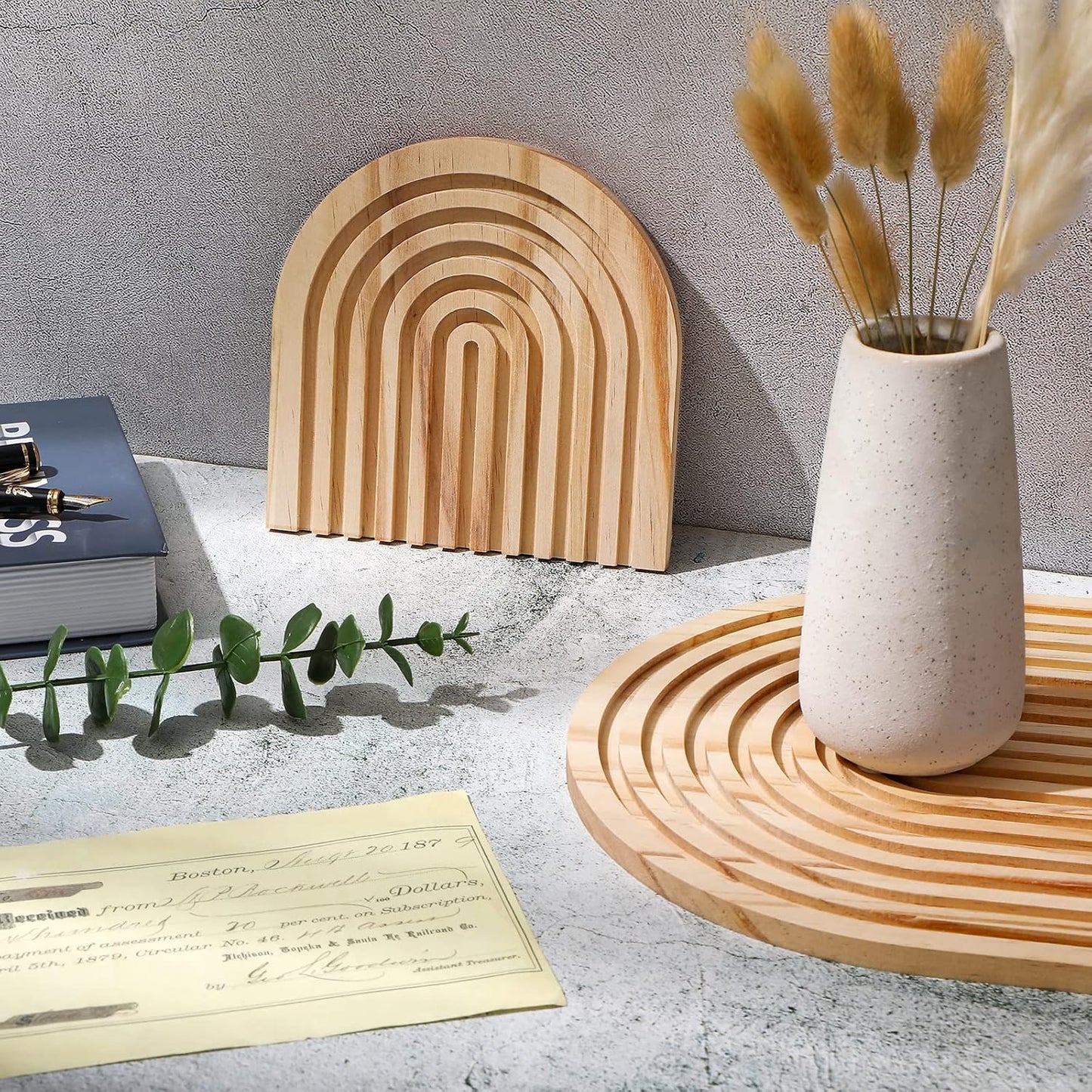 2 Pcs Decorative Wood Cutting Board Wooden Rainbow Decor Boho Kitchen Decor Serving Trays Cutting Chopping Block for Home Kitchen Farmhouse Decoration Wall Shelf Mantel(Brown,Pine)