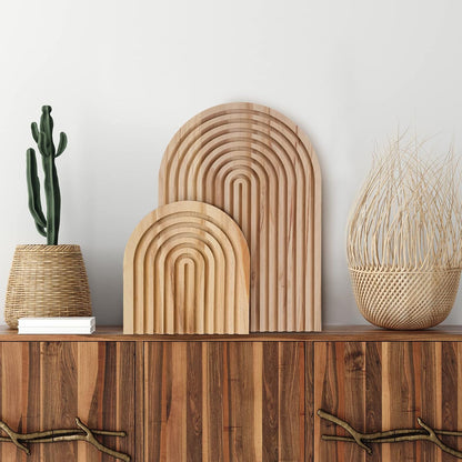2 Pcs Decorative Wood Cutting Board Wooden Rainbow Decor Boho Kitchen Decor Serving Trays Cutting Chopping Block for Home Kitchen Farmhouse Decoration Wall Shelf Mantel(Brown,Pine)