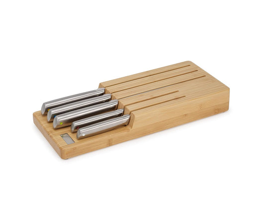 Elevate Kitchen Knives 5-piece Japanesse Stainless Steel knife set, in drawer Bamboo Block organizer tray