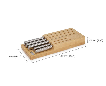 Elevate Kitchen Knives 5-piece Japanesse Stainless Steel knife set, in drawer Bamboo Block organizer tray