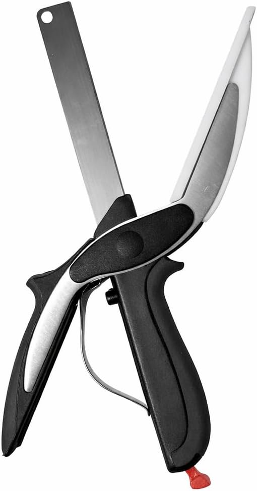 2 in 1 Kitchen Scissors for Food – Stainless Steel Blade & Plastic Cutting Board Scissors with Safety Lock | 9.6" Tomato Knife, Fruit & Vegetable Cutter – Easy-to-Use Kitchen Shears for Meat, Cheese