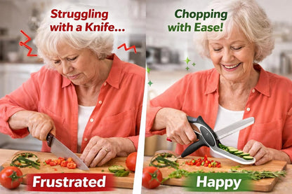 2 in 1 Kitchen Scissors for Food – Stainless Steel Blade & Plastic Cutting Board Scissors with Safety Lock | 9.6" Tomato Knife, Fruit & Vegetable Cutter – Easy-to-Use Kitchen Shears for Meat, Cheese