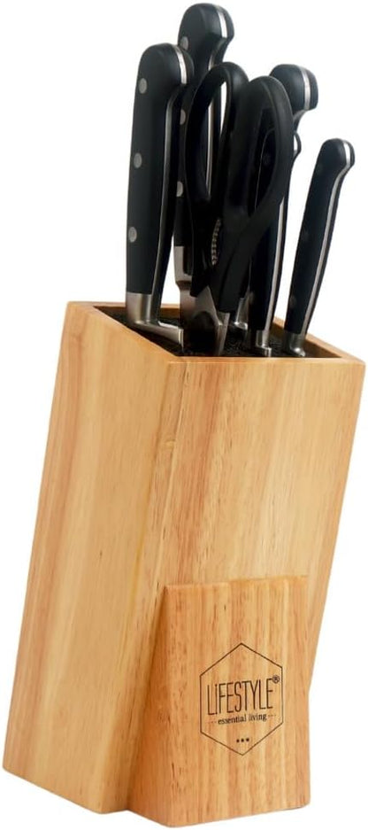 7PC Kitchen Set with Wood Stand – Chef, Bread, Paring, Steak Knives, Butcher Cutlery Block, Magnetic Holder Compatible, Stainless Steel Cooking Utensils