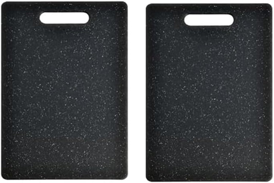 Plastic Cutting Board with Easy Grip Handle, Small Mini Charcuterie Boards Mat Set for Kitchen, Double Sided Chopping Board for Meat Vegetable Fruit, Dishwasher Safe (Black, 2 Pack)