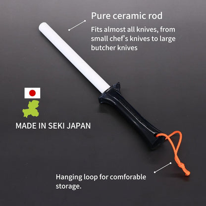 Ceramic Sharpening Rod for Kitchen Knives 6 Inch Seki Japan | ceramic honing rod flat honing steel Durable Ceramic Honing Steel Knife Sharpener
