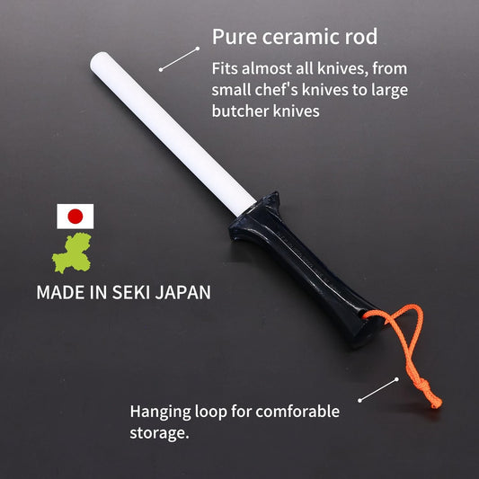 Ceramic Sharpening Rod for Kitchen Knives 6 Inch Seki Japan | ceramic honing rod flat honing steel Durable Ceramic Honing Steel Knife Sharpener