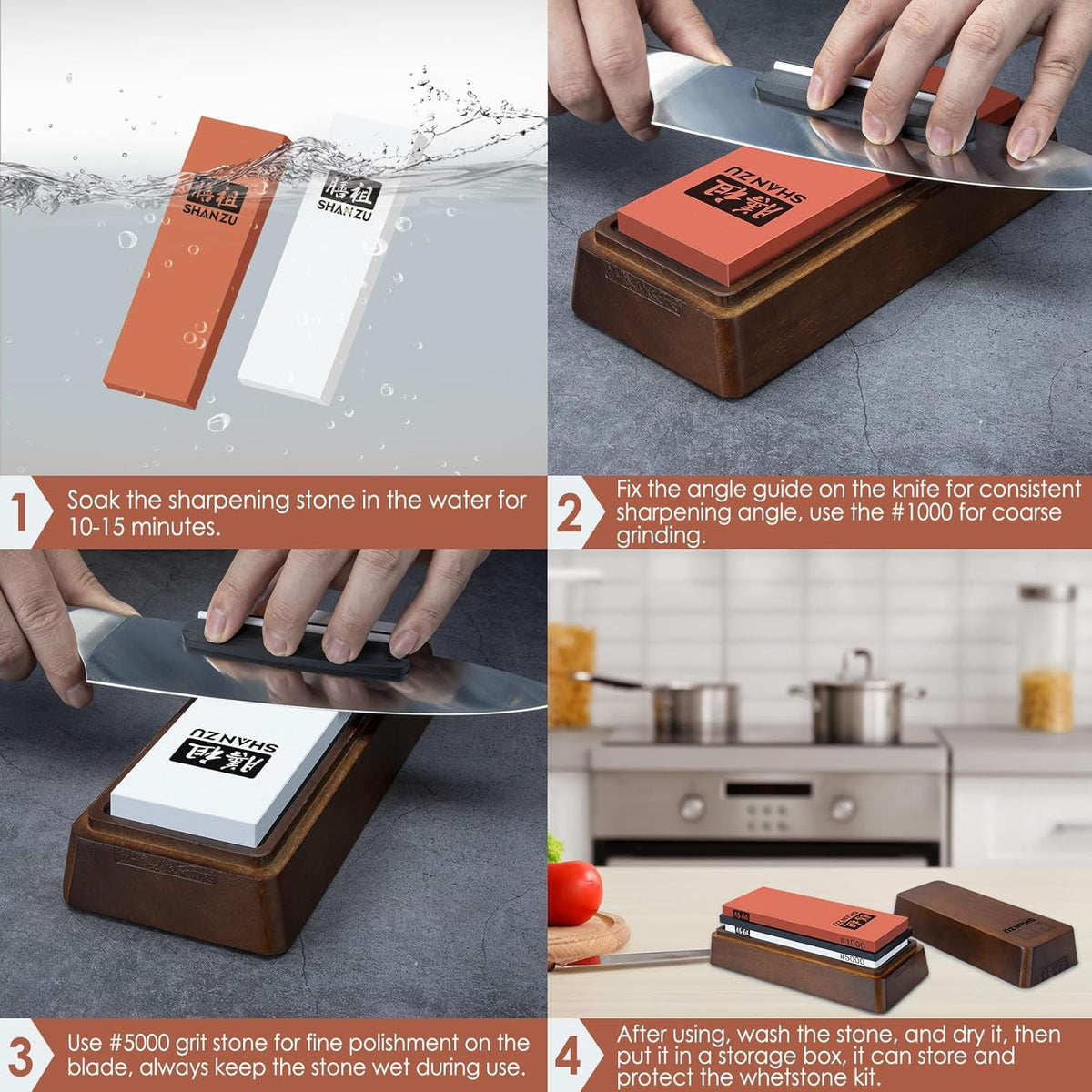 2 PCS Knife Sharpener Stone Set with Storage Box | Whetstone Grit 1000/5000 Knife Sharpening Stone with Non-Slip Silicone Base and Angle Guide Whetstone Knife Sharpening Kit