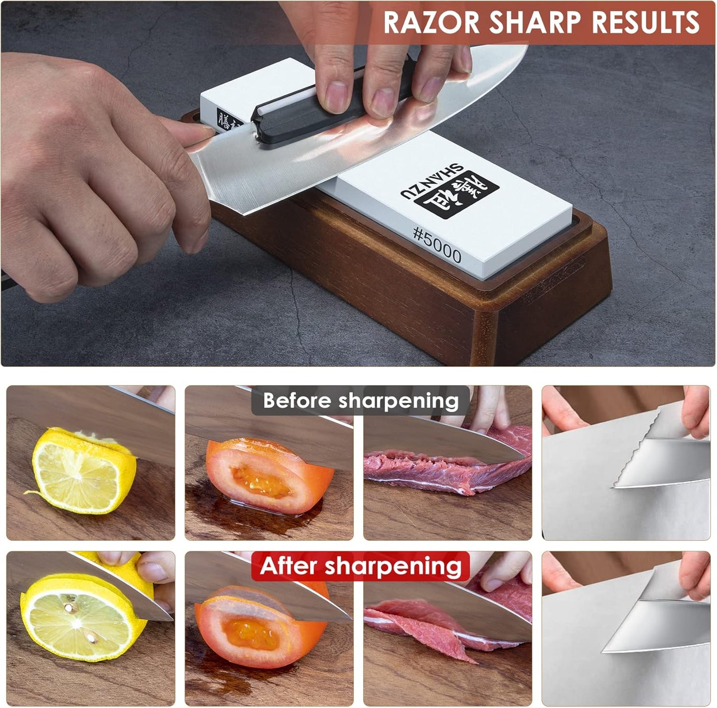 2 PCS Knife Sharpener Stone Set with Storage Box | Whetstone Grit 1000/5000 Knife Sharpening Stone with Non-Slip Silicone Base and Angle Guide Whetstone Knife Sharpening Kit