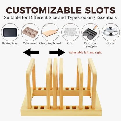 Bamboo 5-Slot Adjustable Cutting Board Rack & Bakeware Organizer with Non-Slip Pads for Kitchen Storage,Small