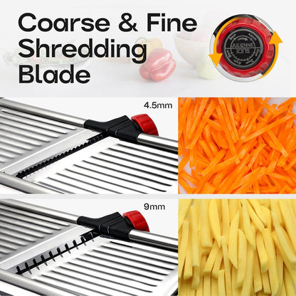 Adjustable Mandoline Slicer for Kitchen, Stainless Steel Food Slicer, Vegetable Slicer for Cucumber, Potato, Carrot, Onion, Cleaning Brush & Food Pusher Included, Easy to Use & Clean