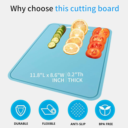 Flexible Silicone Cutting Boards For Kitchen 11.8''x 8.6'',BPA Free Silicone Cutting Board Kitchen Mat For Fruit and Vegetables, Dishwasher Safe, Suitable For Both Indoor and Outdoor (Blue)