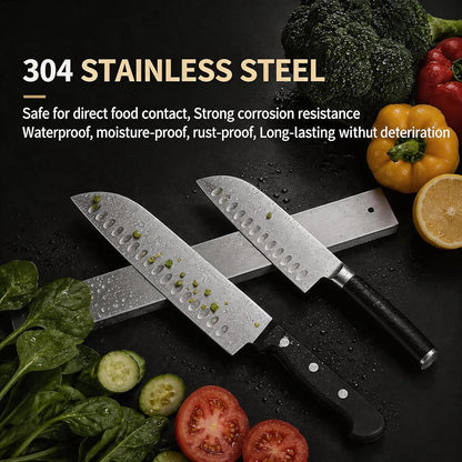 Magnetic Knife Holder for Wall, Premium 304 Stainless Steel Magnetic Knife Strip, No-Drill Heavy Duty Knife Bar & Utensil Organizer, Space-Saving Wall Mounted Knife Rack for Kitchen (16inch)