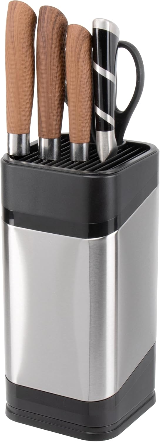 Kitchen Knife Holder,Stainless Steel Universal Knife Block for Kitchen Counter,Space-Saving Knife Storage Organizer Countertop,Knife Block Holder without Knives (Black)